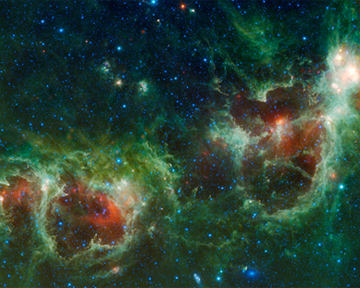 Туманности Сердце и Душа в инфракрасных лучах. Фото NASA