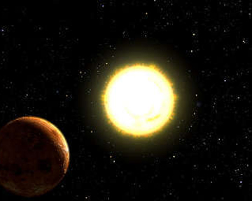 55 Cancri e обращается вокруг звезды 55 Cancri A. Фото NASA
